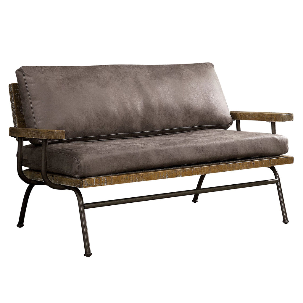 Rustic Cushioned 2-Seater Brown Faux Leather Loveseat B668748