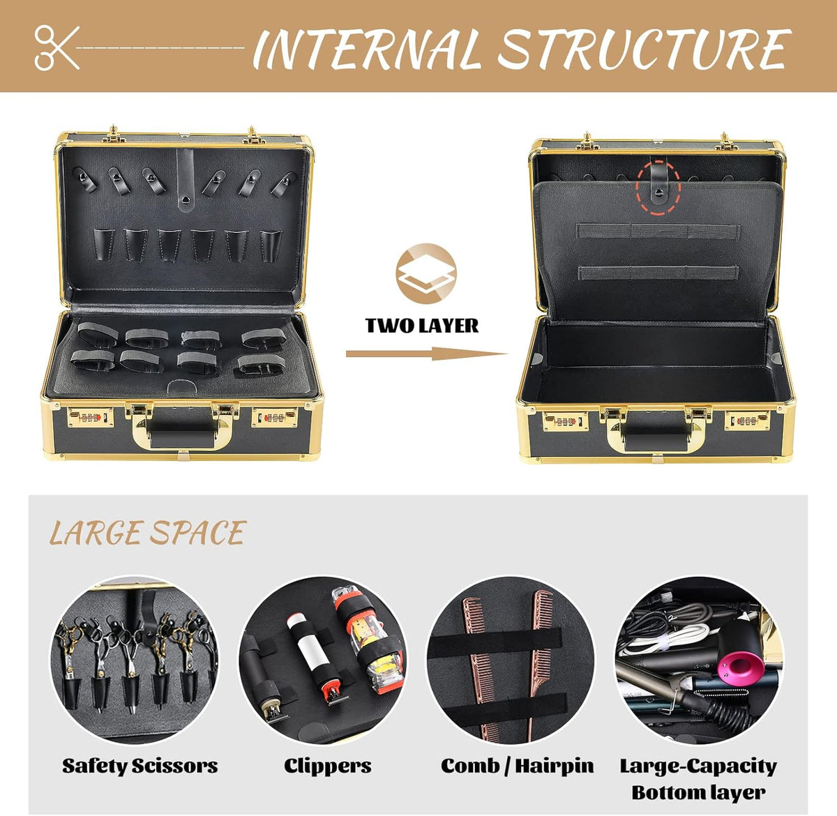 Barber Case with Code Lock Dual Layer 16 x 13 x 6 inch V623