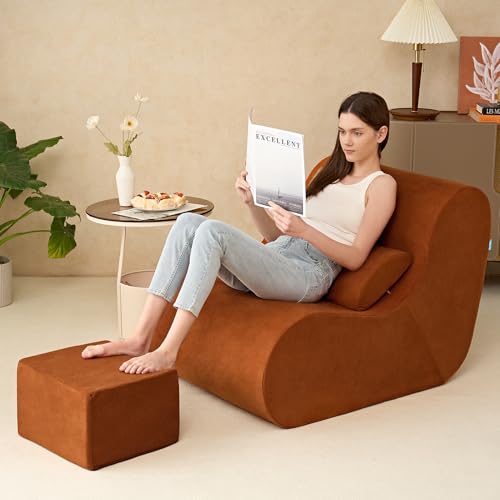 Burnt Orange High-Density Foam Bean Bag Chair with Ottoman B1437