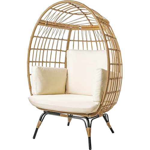 Ivory Wicker Egg Chair with Steel Frame M83687