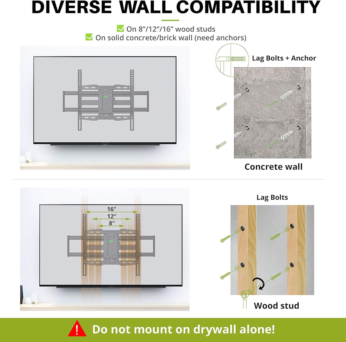 Full Motion TV Wall Mount for 37-75 inch TV, Up to 132lbs, Dual Articulating Arms, Max VESA 600x400mm, Pack of 2 S626