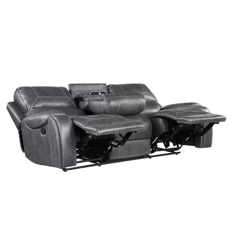Gray Faux Leather Manual Reclining 3-Piece Motion Set D339