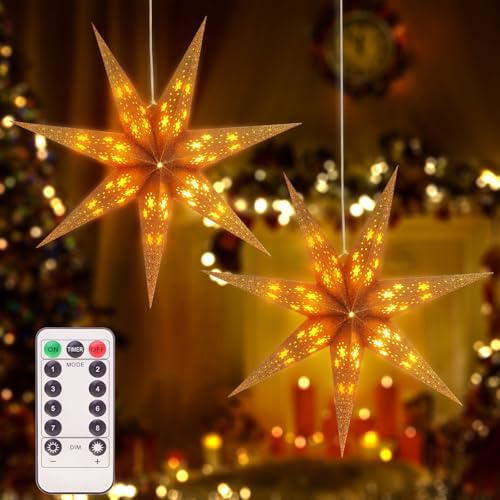2 Pack 26.8 Inch Paper Star Lantern with Timer D950