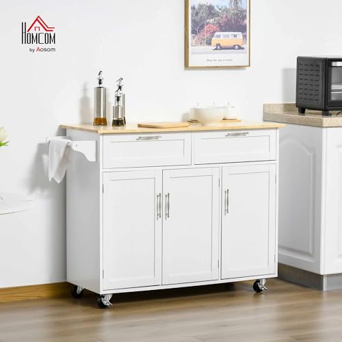 White Mobile Kitchen Island with Storage N1280