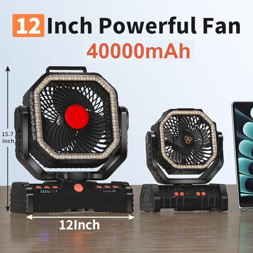 Battery Operated Portable Camping Tent Fan with LED Lantern Light A591040