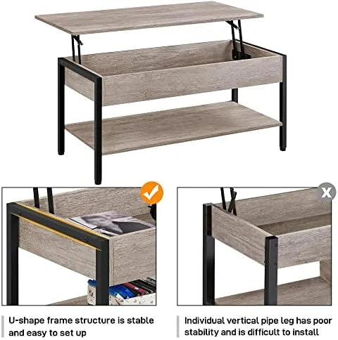 Industrial Lift Top Coffee Table 47.5x24x20 Inches Gray Q2429