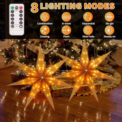 2 Pack 26.8 Inch Paper Star Lantern with Timer D950