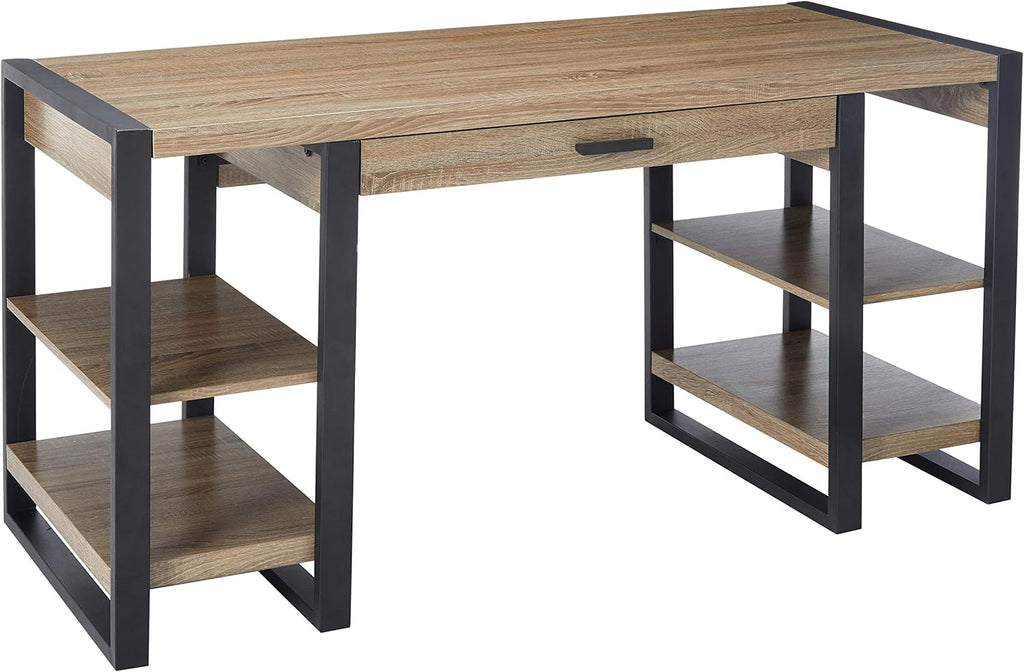 48 Inch Charcoal Computer Gaming Desk with Storage Shelves and Drawer L358