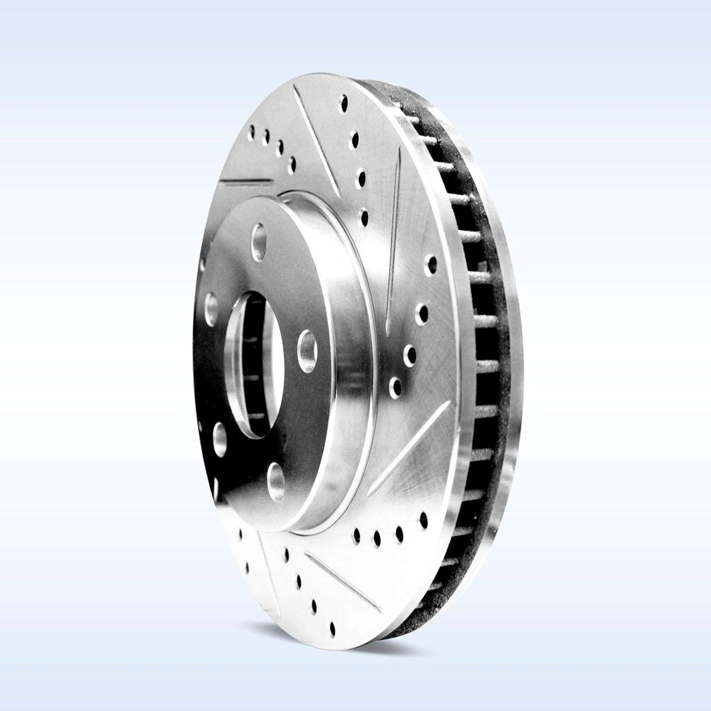 Silver Drilled Slotted Brake Rotors and Semi Metallic Brake Pads R71514