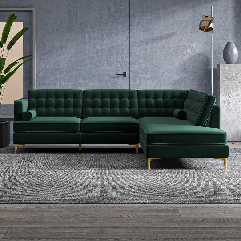 Green Velvet Right-Facing Upholstered Sectional K544353