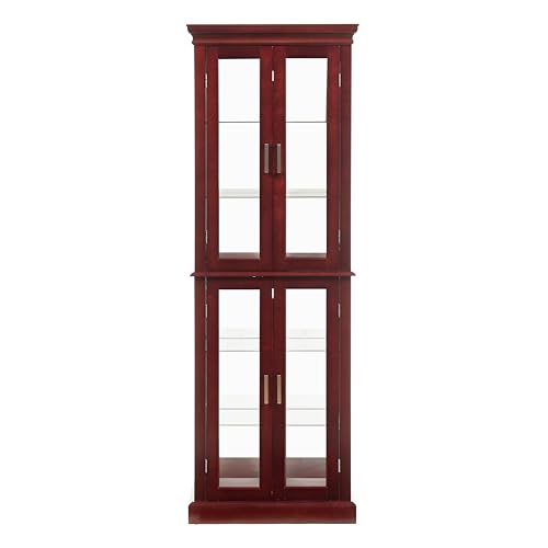 Lighted Corner Curio Cabinet with Adjustable Shelves & Mirrored Back D29567