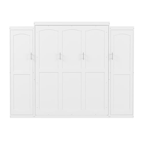 Queen Murphy Bed with 2 Wardrobes and Storage Shelf White B118469