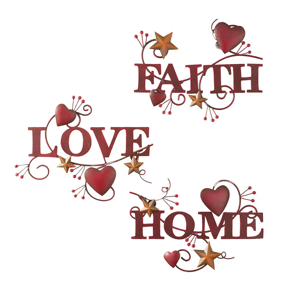 Red Metal Wall Art Set of 3 K328774