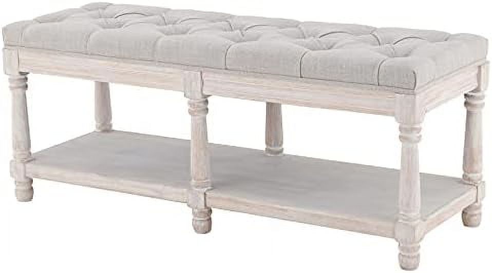 Gray Tufted Wood Entryway Bench I957093
