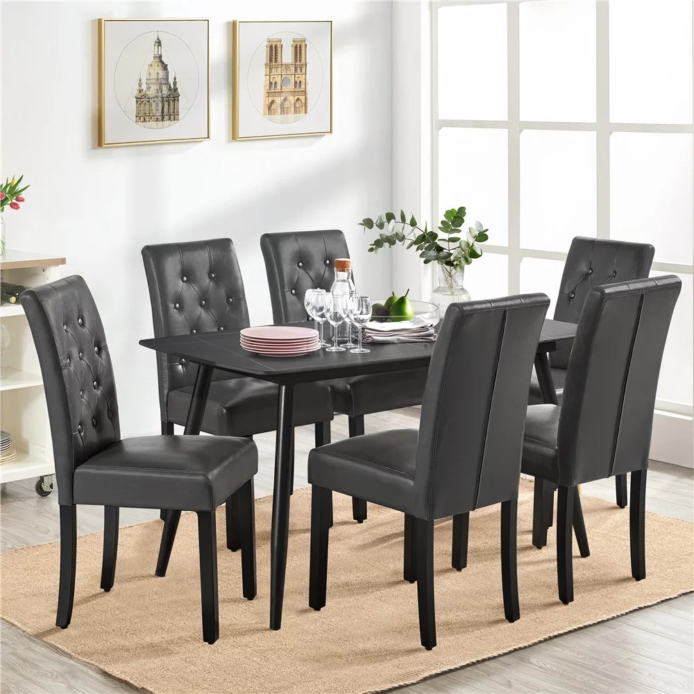 Faux Leather Dining Chairs with Wood Legs Set of 6 Gray U983