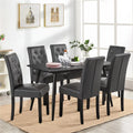 Faux Leather Dining Chairs with Wood Legs Set of 6 Gray U983