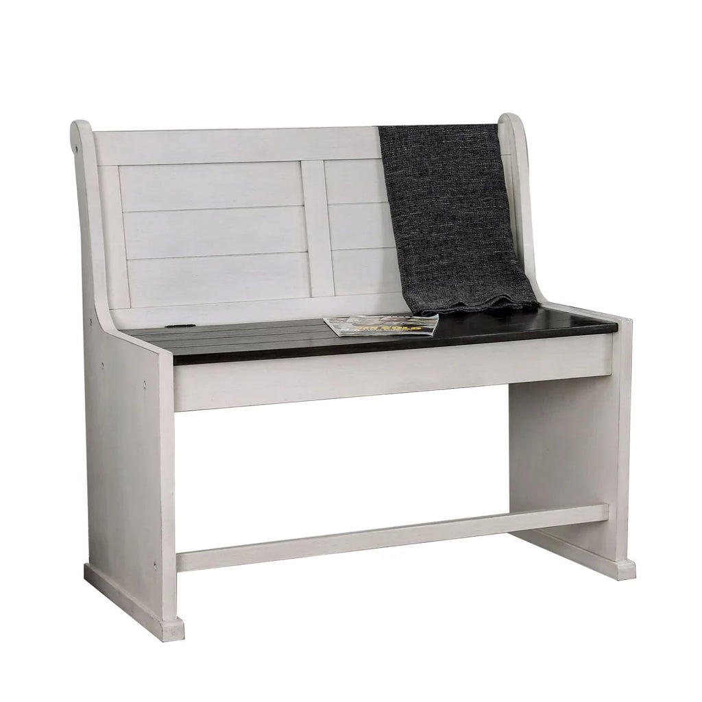 White and Black Wooden Counter Height Bench with Lift Top Seat S524279
