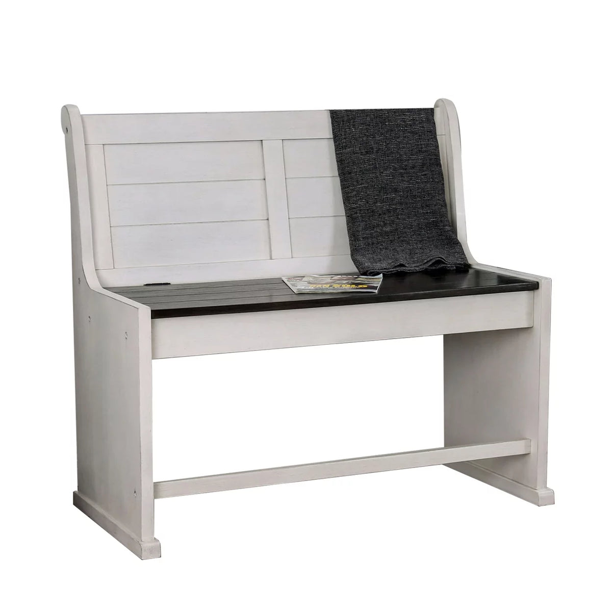 White and Black Wooden Counter Height Bench with Lift Top Seat S524279