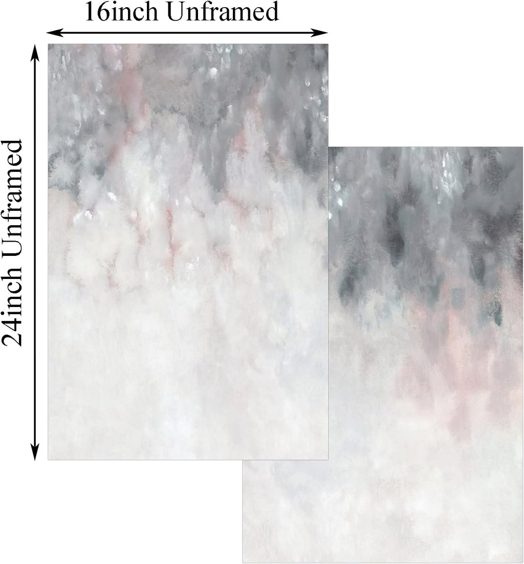 Abstract Gray White Pink Canvas Painting 16x24inchx2 No Frame A476069