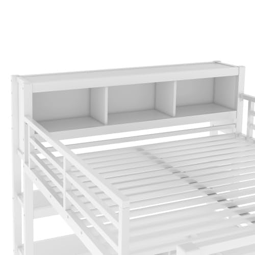 White Full Size Metal Loft Bed with Wardrobe and Desk A565146