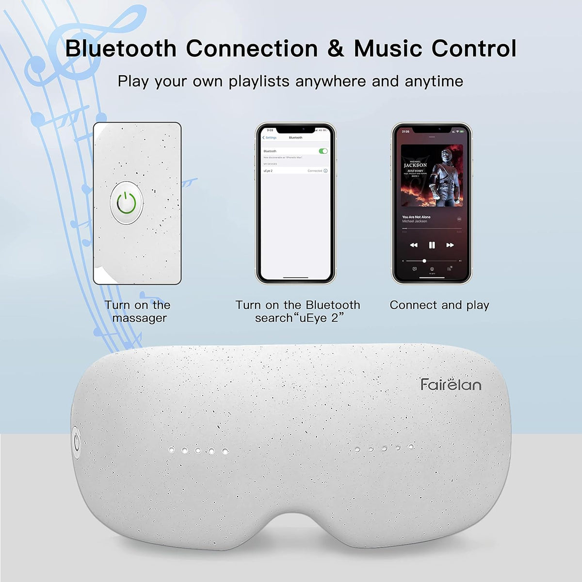 Eye Massager with Heat, Vibration, Vision Window, 3 Modes, Bluetooth Music, USB Rechargeable Q2679