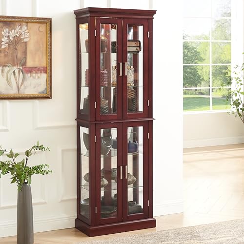 Lighted Corner Curio Cabinet with Adjustable Shelves & Mirrored Back D29567