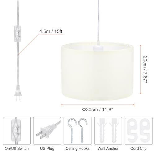 15Ft Rope Cord Hanging Lamp Fixture with On/Off Switch, White C93463