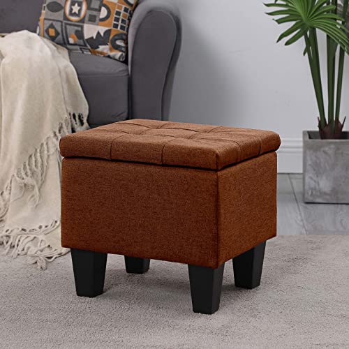Dark Blue Linen Storage Ottoman Bench I618