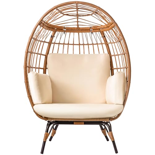 Ivory Wicker Egg Chair with Steel Frame M83687