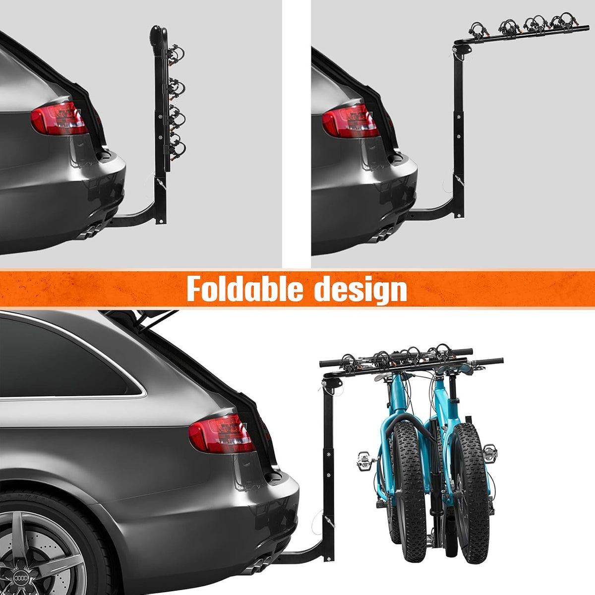 Black 2 inch Hitch Mount Double Foldable Bike Rack C598