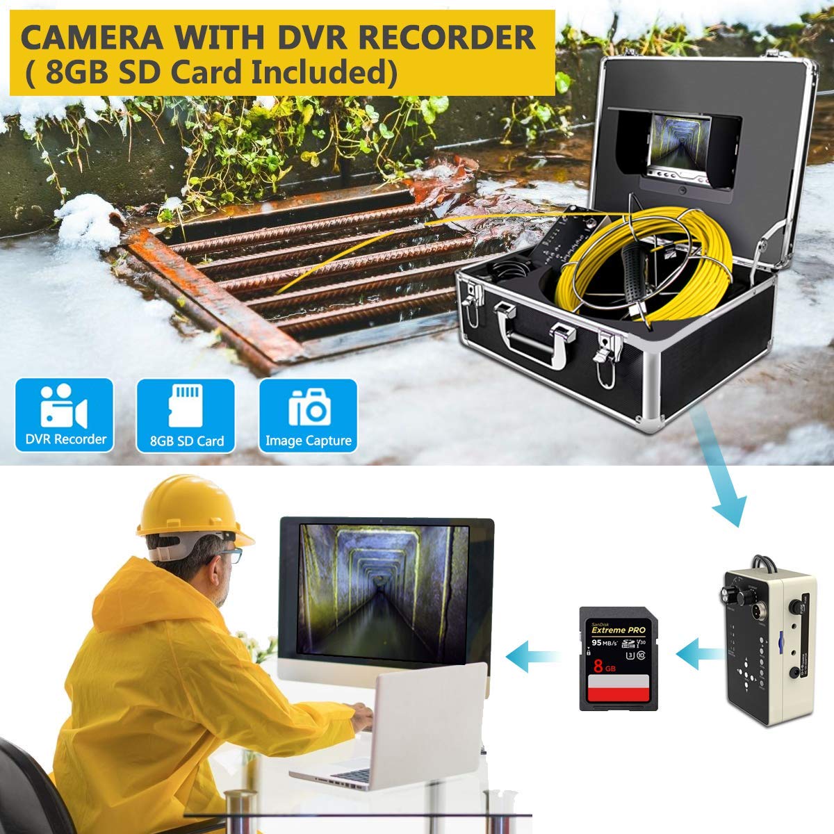 Sewer Camera with Locator, 165ft Inspection Camera with 512Hz Sonde Transmitter and Receiver, DVR and 7 LCD Monitor IP68 Waterproof Pipe Inspection Camera H3210