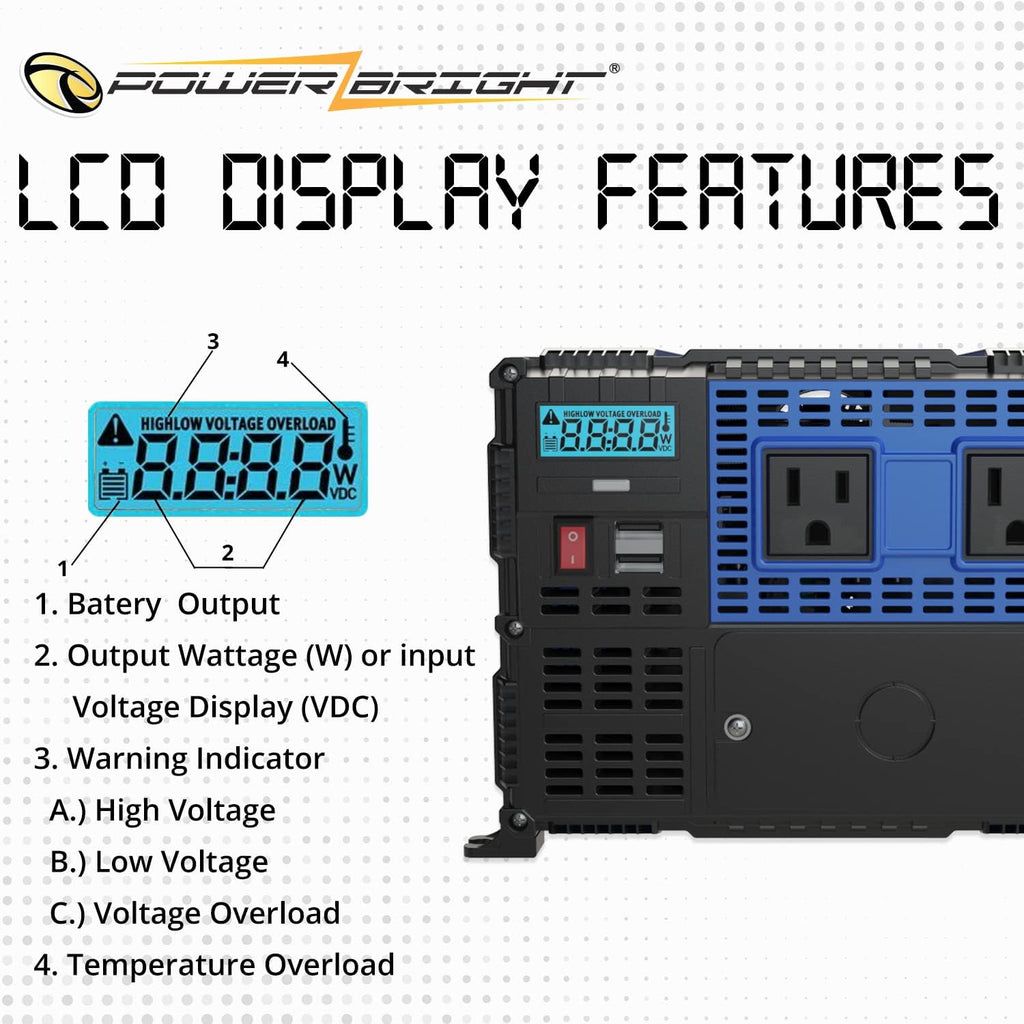4000 Watts 12V to 110V Modified Sine Wave Car Power Inverter with Dual AC Outlets and Installation Kit F9848