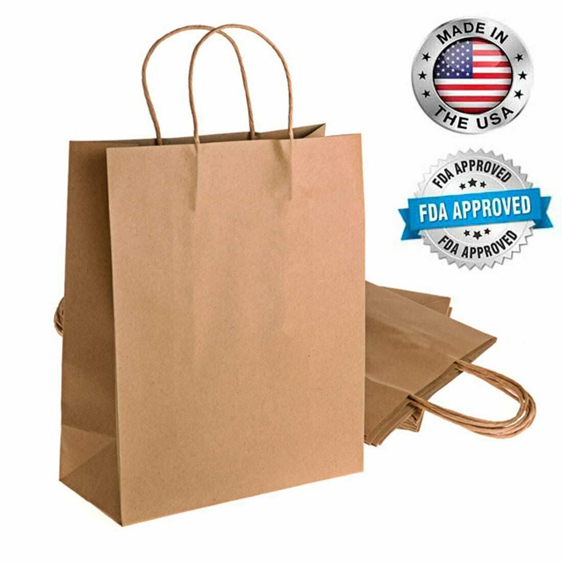250 Brown Kraft Paper Shopping Bags 8 x 4.75 x 10.5 N167203