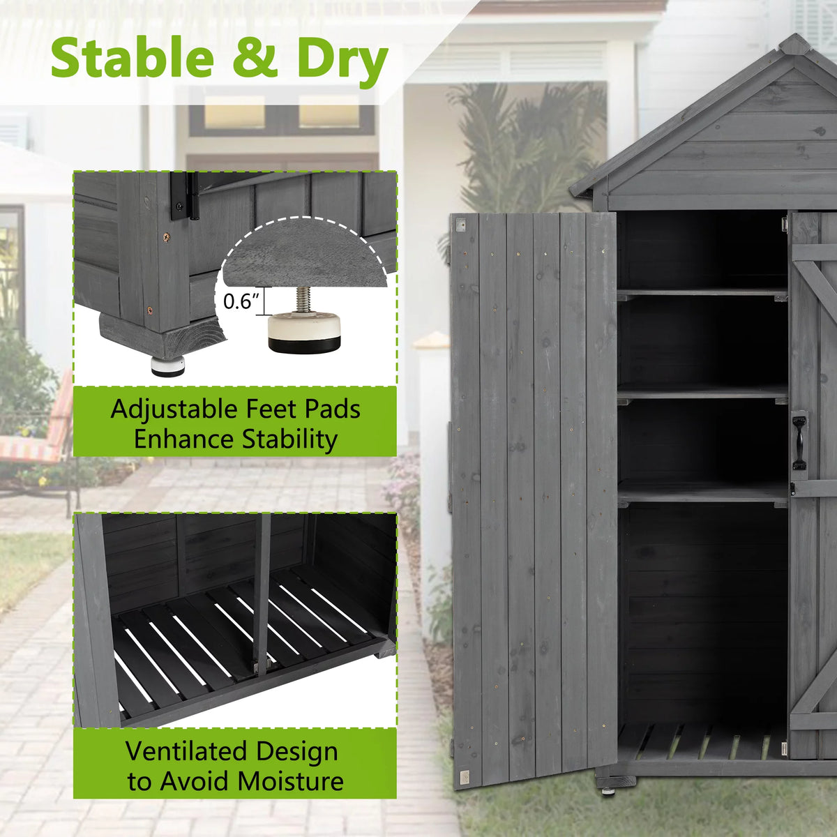 Outdoor Wood Storage Cabinet with Shelves and Latch C231
