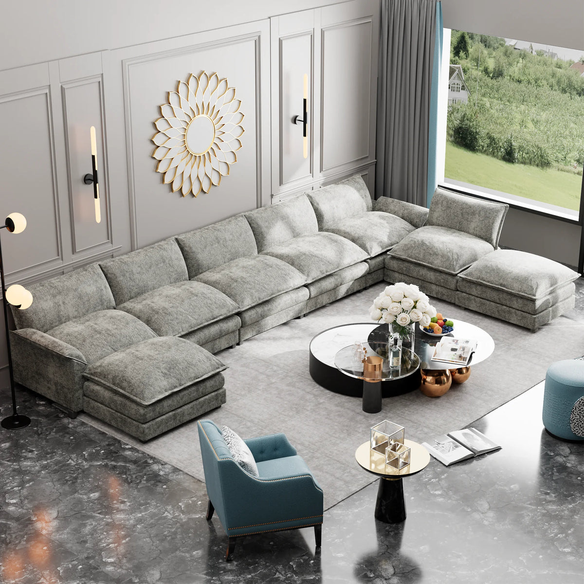 Oversized Modular Sectional Sofa with Ottomans K54558