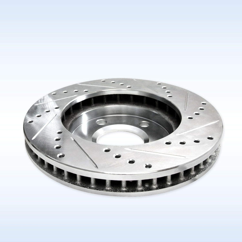 Silver Drilled Slotted Brake Rotors and Semi Metallic Brake Pads R71514