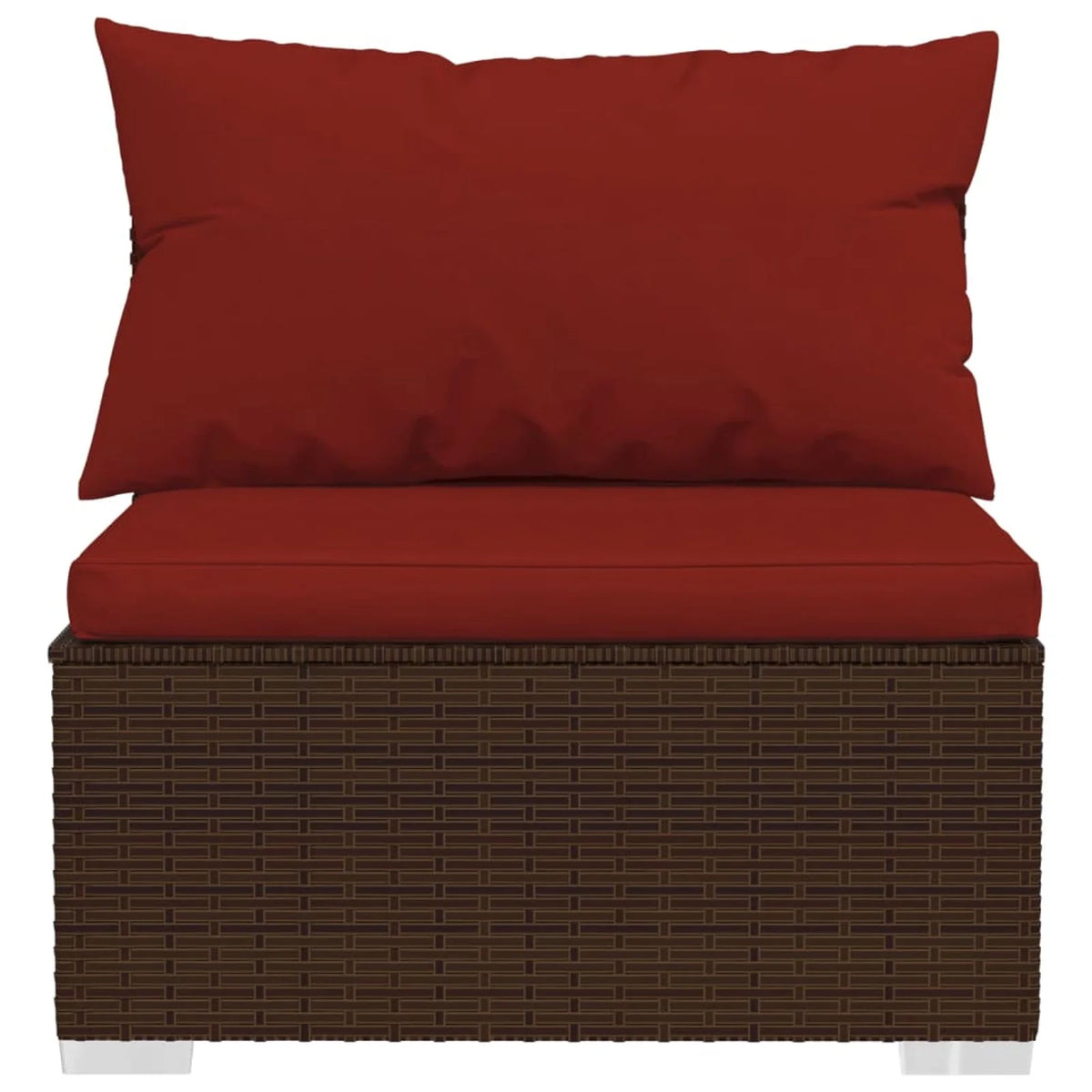 6 Piece Poly Rattan Brown Outdoor Sectional Sofa Set with Red Cushions E4929