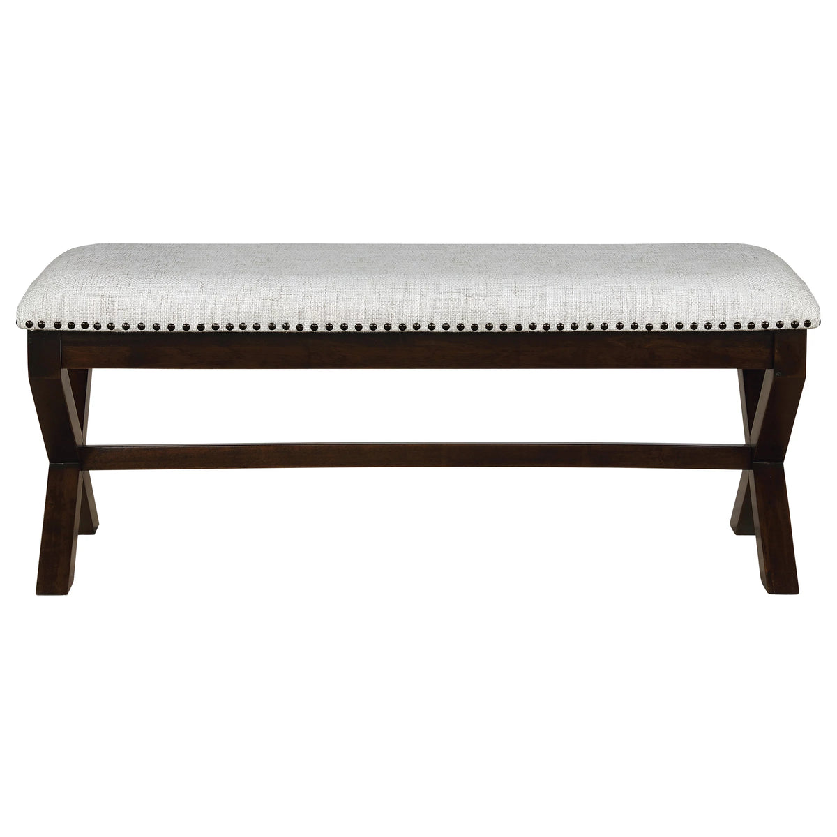 Linen White Fabric Bench with Dark Walnut Base H796