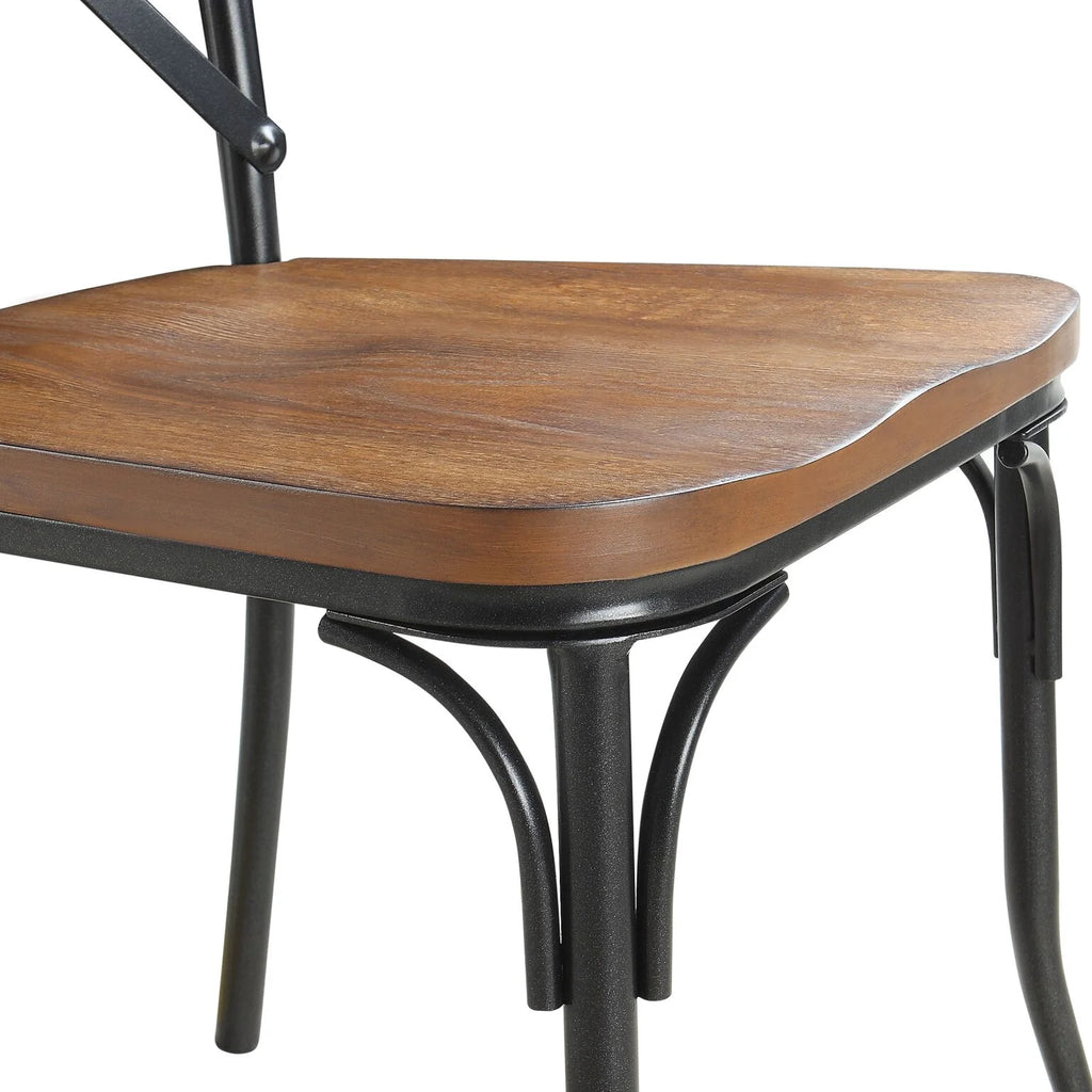 Metal Frame Dining Side Chairs, Set of 2, Brown and Ash E275