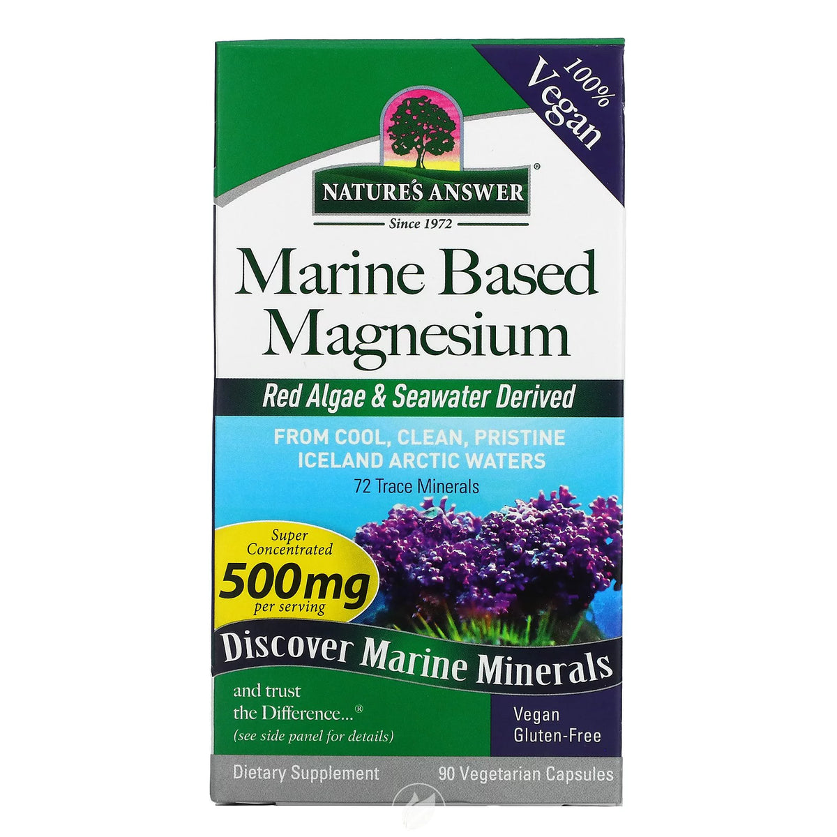 90 Vegetarian Capsules Marine Based Magnesium 500 Mg Pack of 2 O490