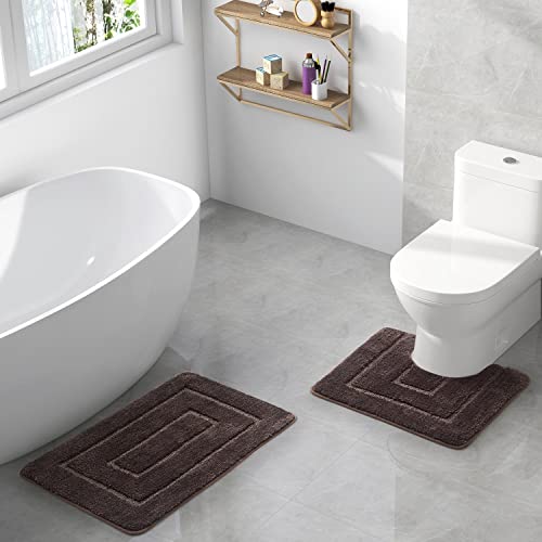 Chocolate Brown Leaf Print Bathroom Rugs, Shower Curtain and Towel Set N45228