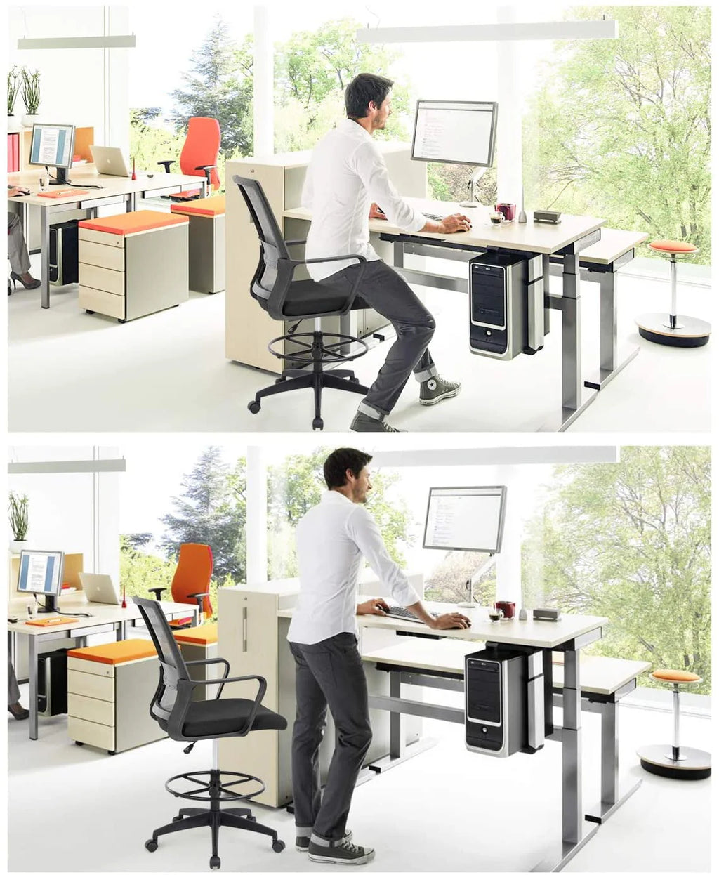 Black Adjustable Mesh Drafting Chair with Lumbar Support V497637