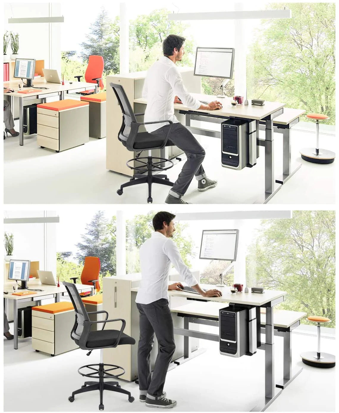 Black Adjustable Mesh Drafting Chair with Lumbar Support V497637
