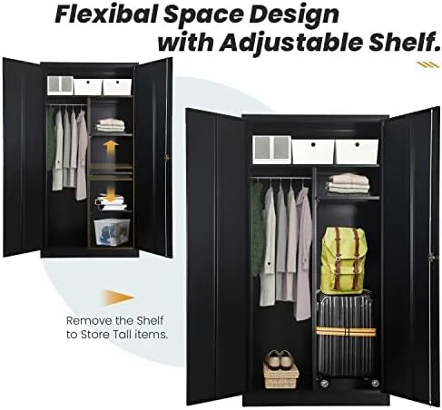 72" Metal Wardrobe Closet with Lock and Adjustable Shelves Q831291