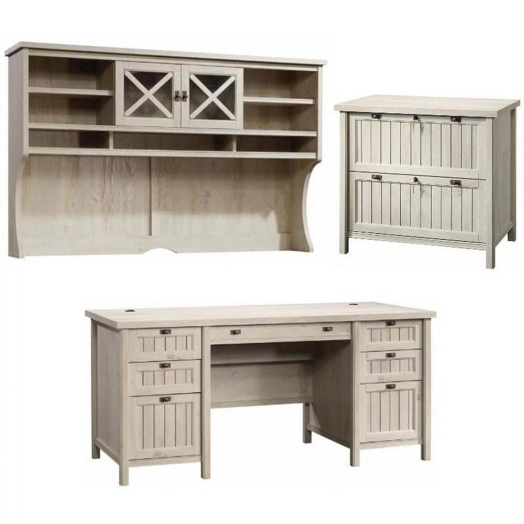 3-Piece Executive Desk with Hutch and File Cabinet B7361