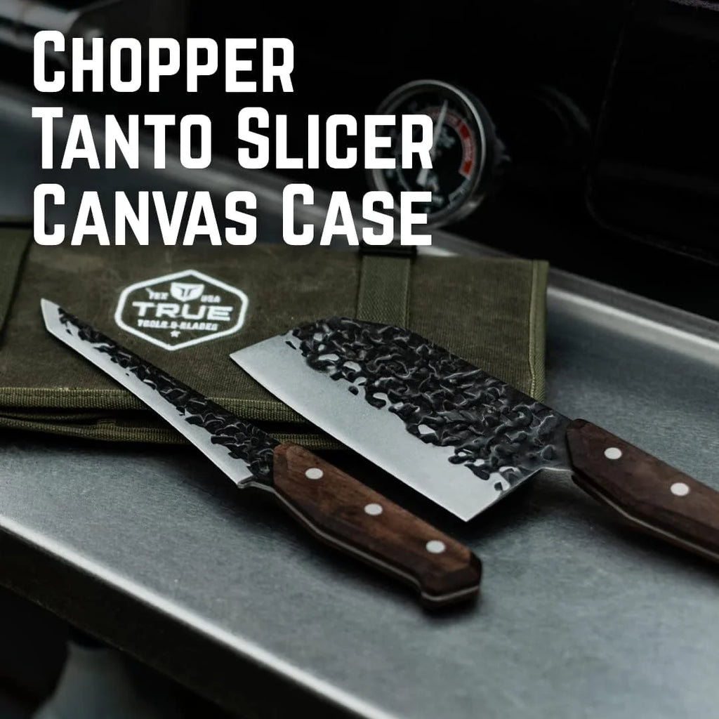 Knife Kit with Chopper Tanto and Carving Knives in Waxed Canvas Roll C723897