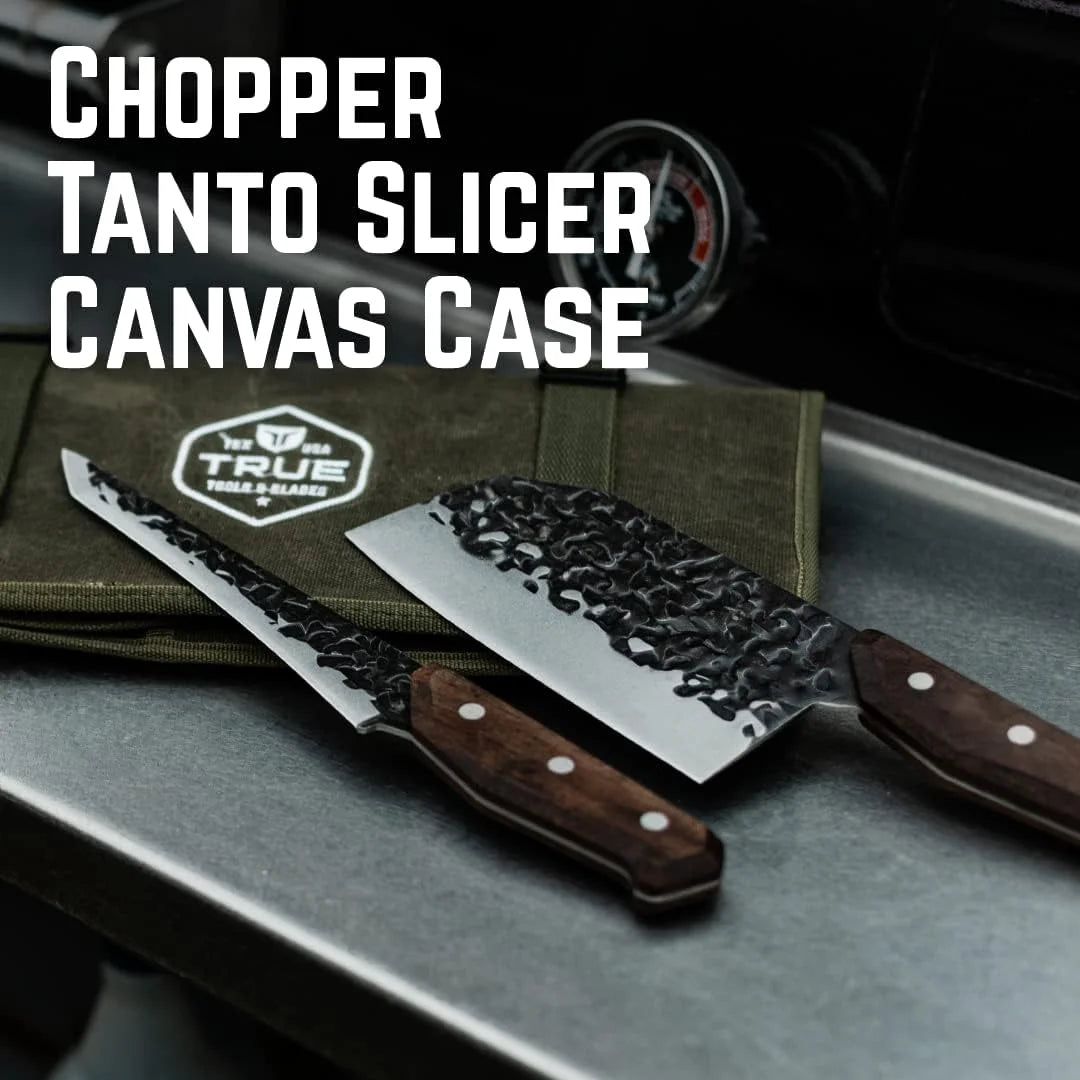 Knife Kit with Chopper Tanto and Carving Knives in Waxed Canvas Roll C723897
