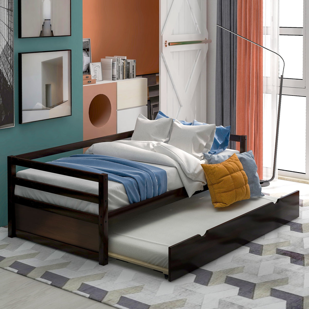 Twin Size Espresso Daybed with Trundle J363