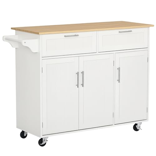 White Mobile Kitchen Island with Storage N1280
