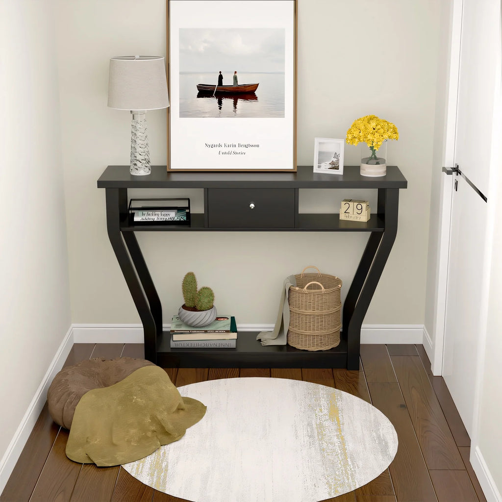 Black Sofa Accent Table with Drawer J8261